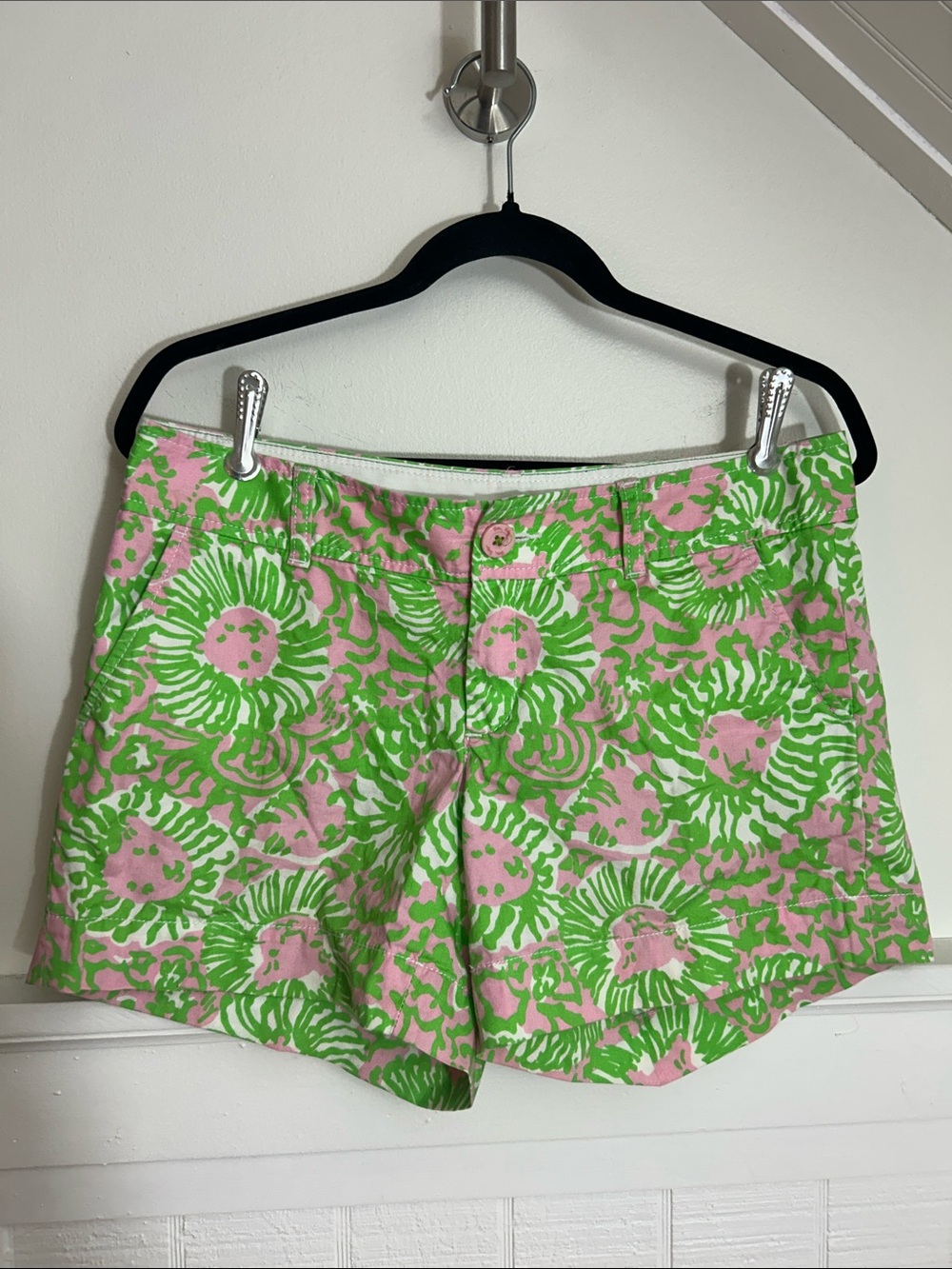 Lilly Pulitzer Pink & Green Callahan Shorts 100% cotton natural fiber size 6